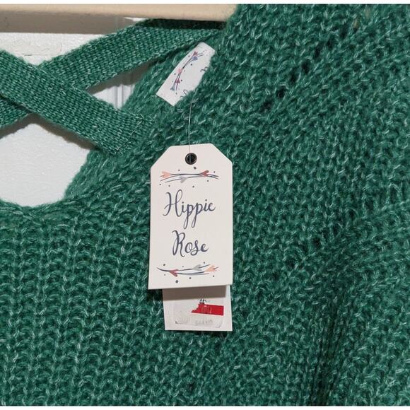 Hippie Rose Womens Green Knit V-Neck Pullover Sweater Criss Cross Back Size M - Picture 6 of 8